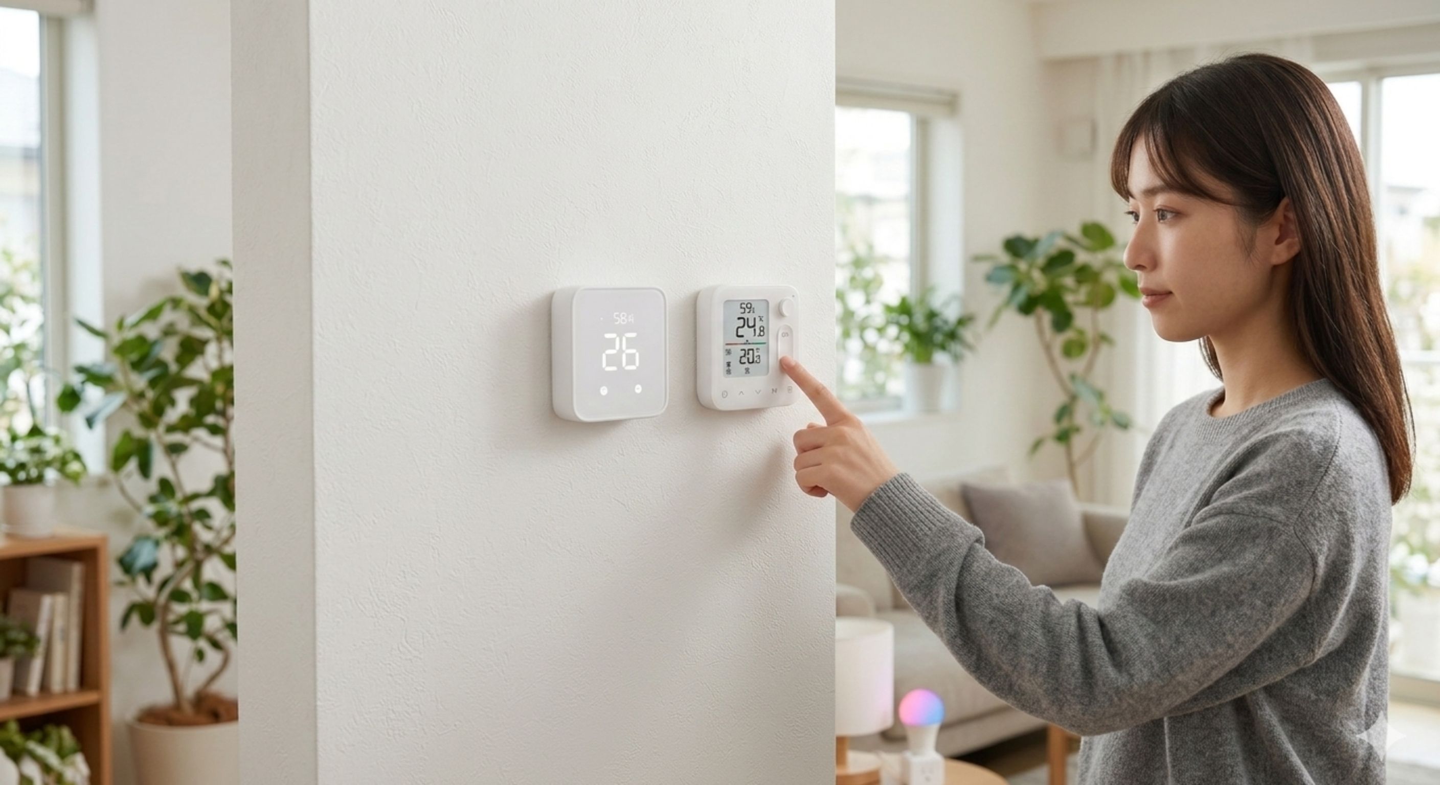 ハブミニと温湿度管理パネルを操作する人